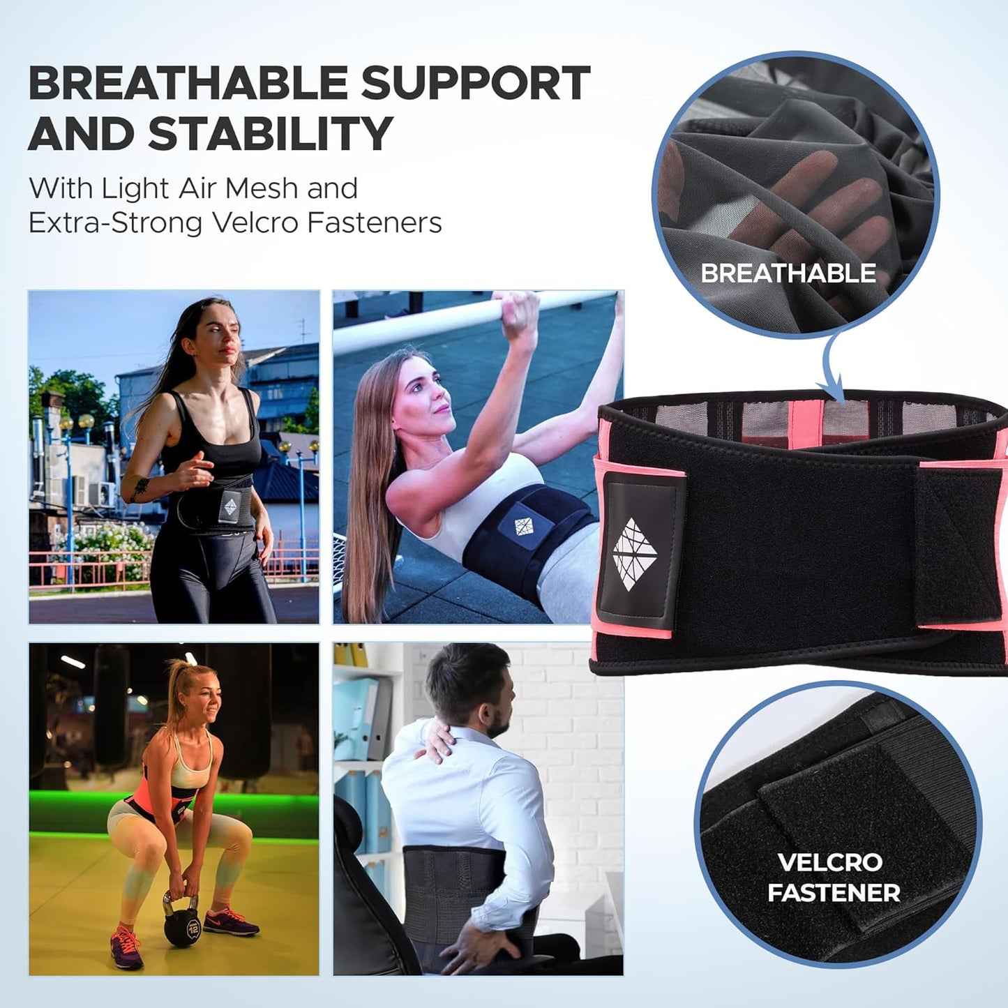 Breathable & Light Lower Back Support Brace | in Pink